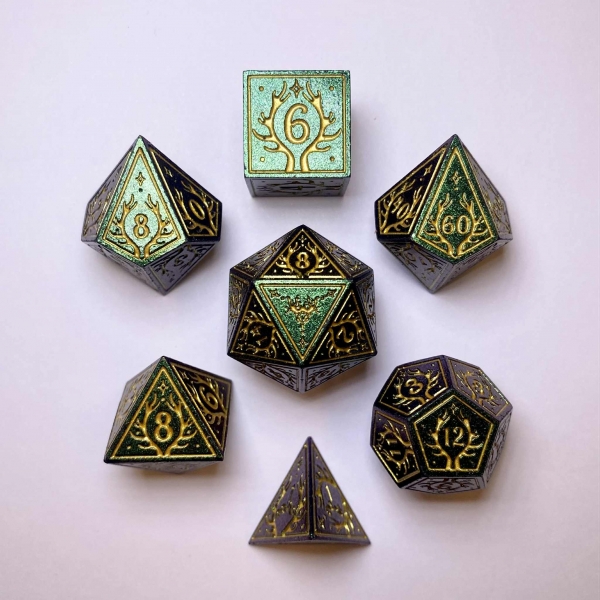 Metal Druid RPG Dice Set - Glitter Green w/Gold