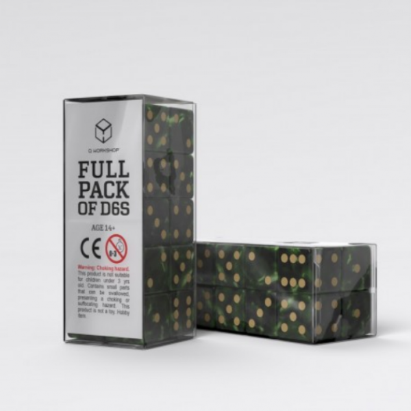 Q-Workshop: Full Pack of D6s - Bottle Green & Gold
