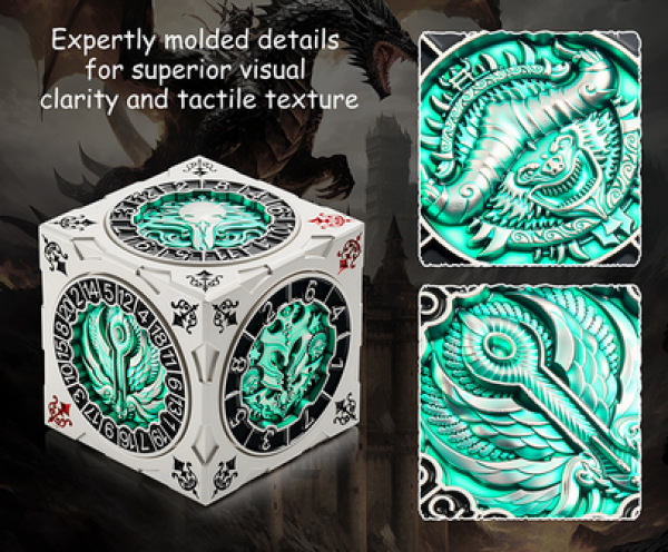Dice Habit: 7-in-1 D&D Cube Spinner Dice - Green & Silver