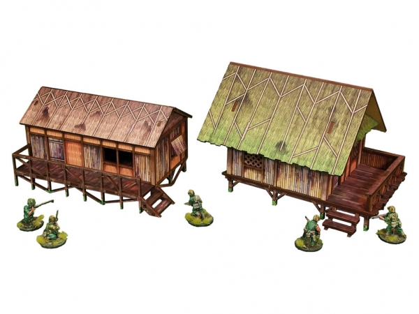 WW2 Pacific Jungle Huts (2) PREPAINTED [28mm/1:56]