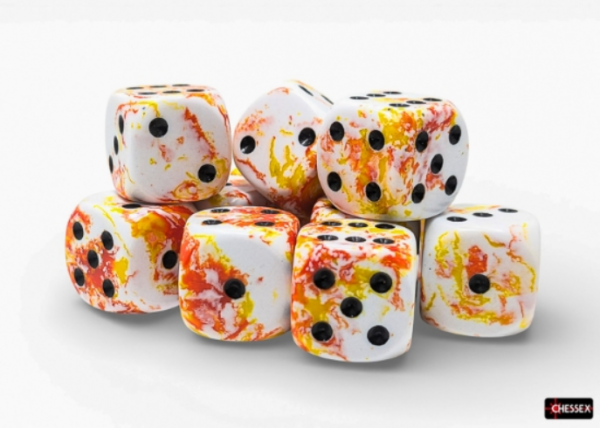 Chessex 16mm d6 Dice Cube: Brush Series - Sunrise/Black (12)