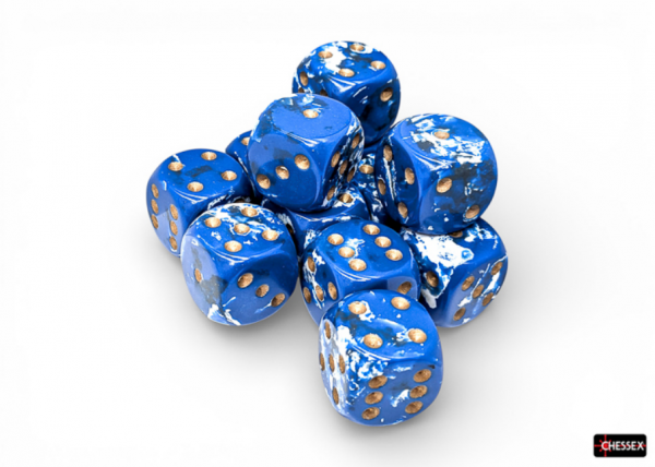 Chessex 16mm d6 Dice Cube: Brush Series - Wavebreak/Gold (12)