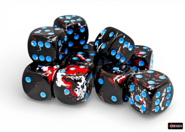 Chessex 16mm d6 Dice Cube: Brush Series - Dark Side/Blue (12)