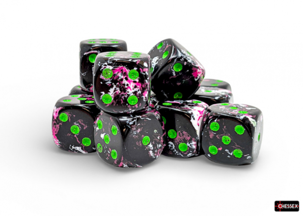Chessex 16mm d6 Dice Cube: Brush Series - Paintball/Green (12)