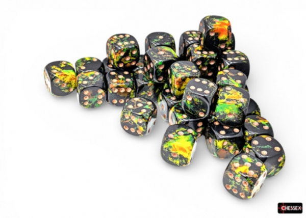 Chessex 12mm d6 Dice Cube: Brush Series - Deep Forest/Gold (36)