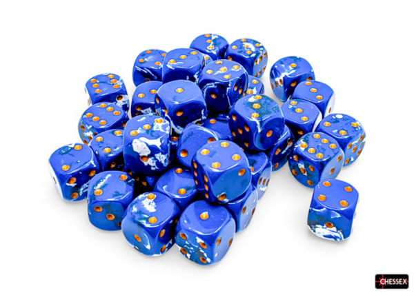 Chessex 12mm d6 Dice Cube: Brush Series - Wavebreak/Gold (36)
