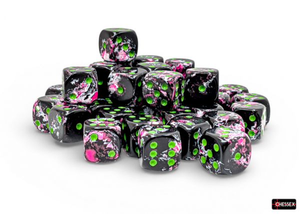 Chessex 12mm d6 Dice Cube: Brush Series - Paintball/Green (36)