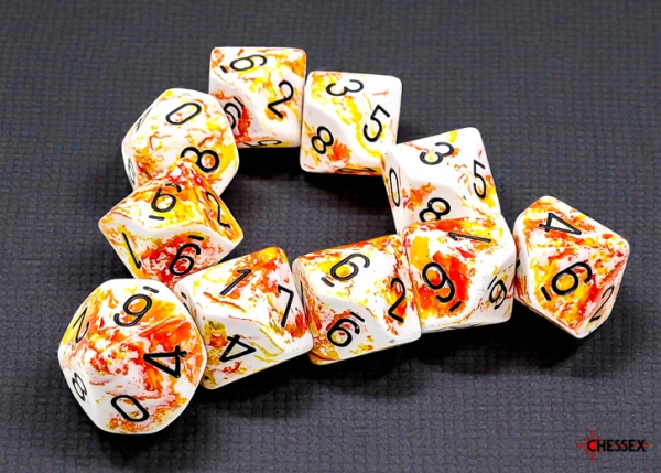 Chessex: Brush Sunrise/black Set of Ten d10s