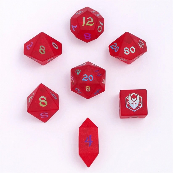 Blasted Frosted Glass Dice Set - Red