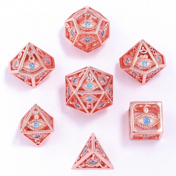 Dragon's Eye Hollow Metal Dice Set -  Aqua Blue Gems