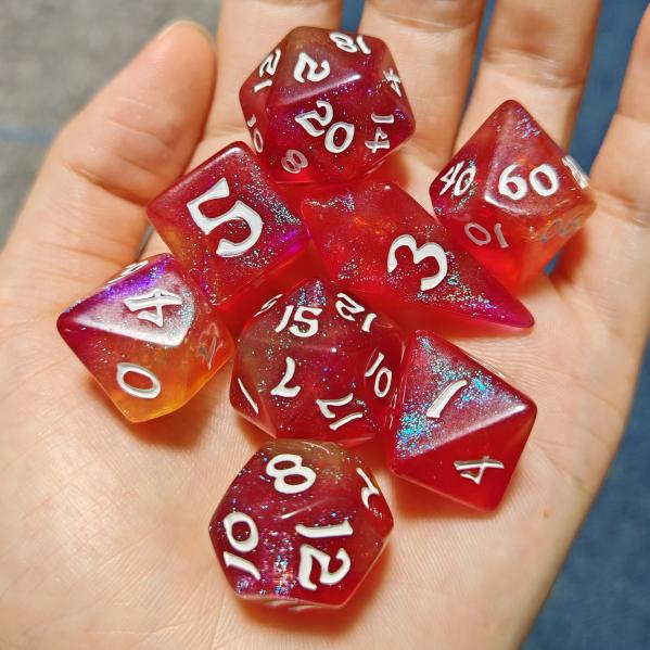 Wyrmforged Rollers - Rounded Edge 8 Piece Polyhedral Dice set - Infernal Spark