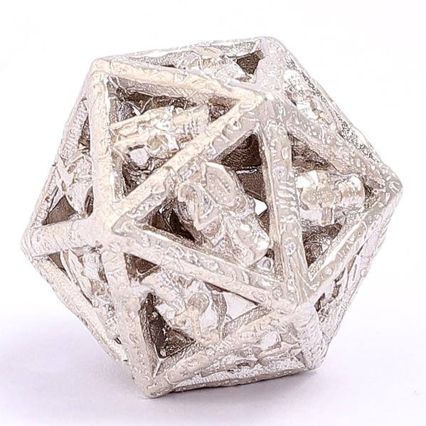 Skulls Grin Hollow Metal Dice Set - Sterling Silver