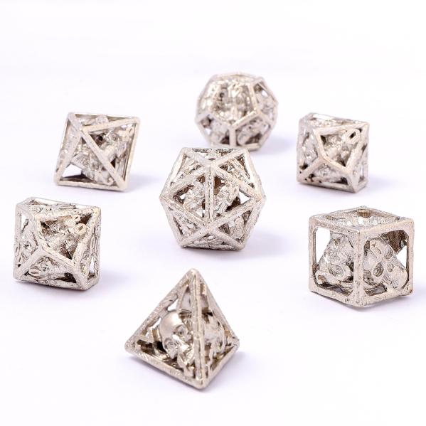 Skulls Grin Hollow Metal Dice Set - Sterling Silver