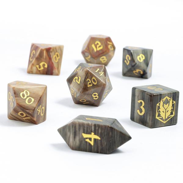 Dragon's Hoard Gemstone Dice Set - Petrified Wood