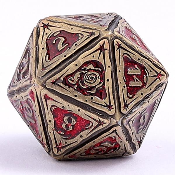 Sorcerer Solid Metal RPG Dice Set - Ancient Bronze w/Red Glitter
