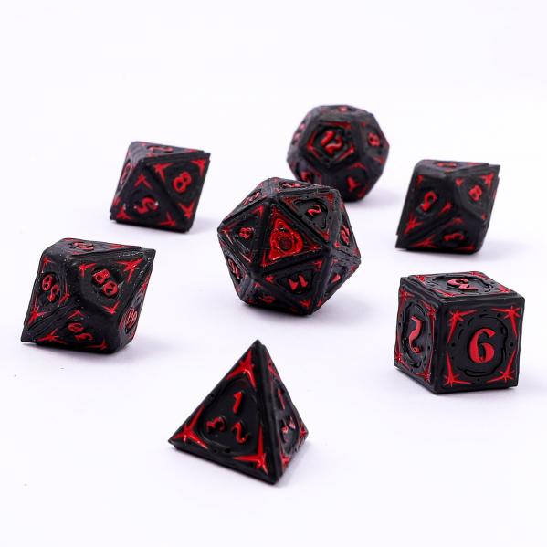 Sorcerer Solid Metal RPG Dice Set - Black w/Red