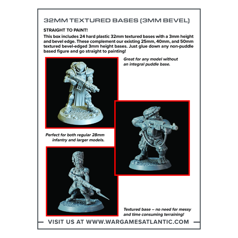 Wargames Atlantic: 32mm Textured Bases (3mm Bevel)