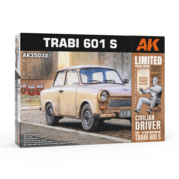 AK-Interactive: TRABI 601 S 1/35 with CIVILIAN DRIVER FIGURE (LIMITED SPECIAL EDITION)