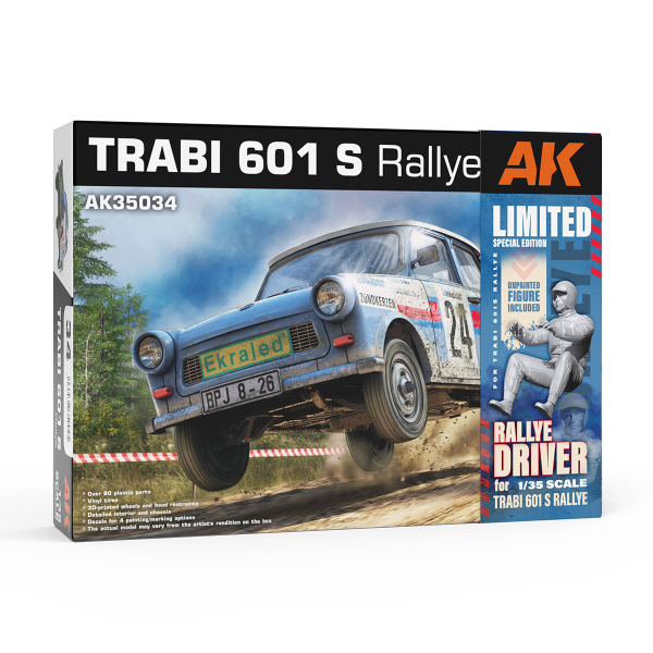 AK-Interactive: TRABI 601 RALLYE 1/35 with RALLYE DRIVER FIGURE (LIMITED SPECIAL EDITION)