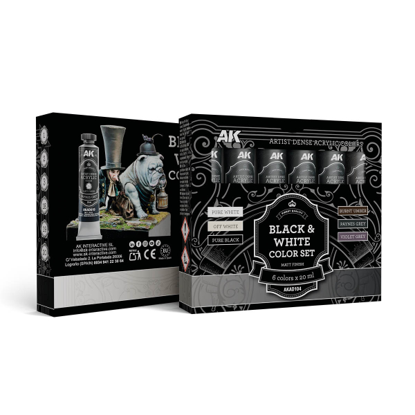 AK-Interactive:  BLACK & WHITE COLOR SET � ARTISTIC DENSE ACRYLIC COLOR
