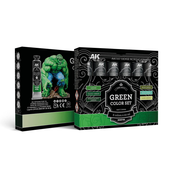 AK-Interactive: GREEN COLOR SET � ARTISTIC DENSE ACRYLIC COLOR