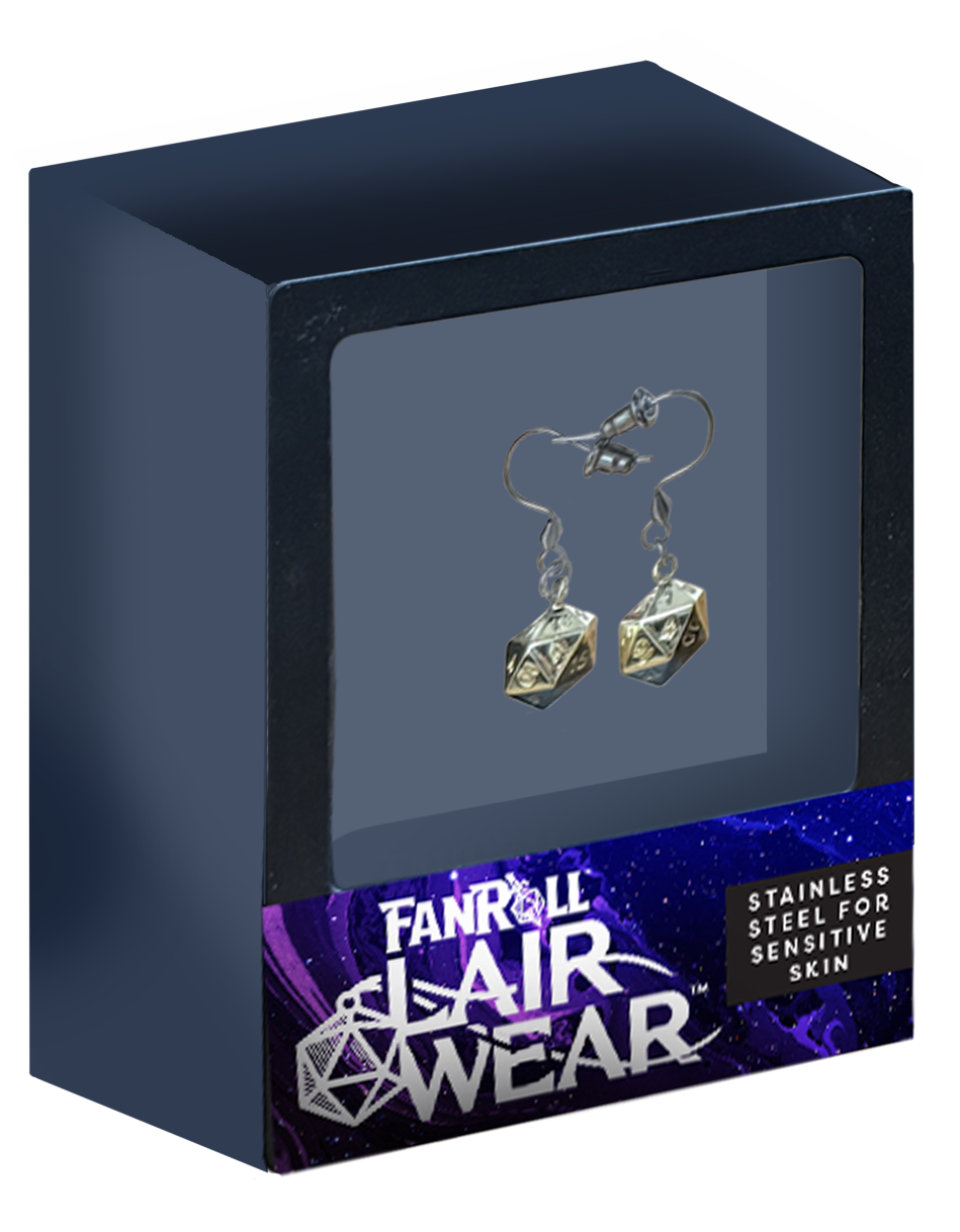 Metallic Dice: D20 Dice Earrings: Gold Metal