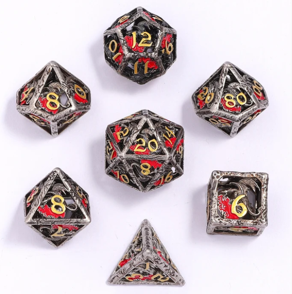 Dragon's Hymn Hollow Metal Dice Set - Ancient Silver