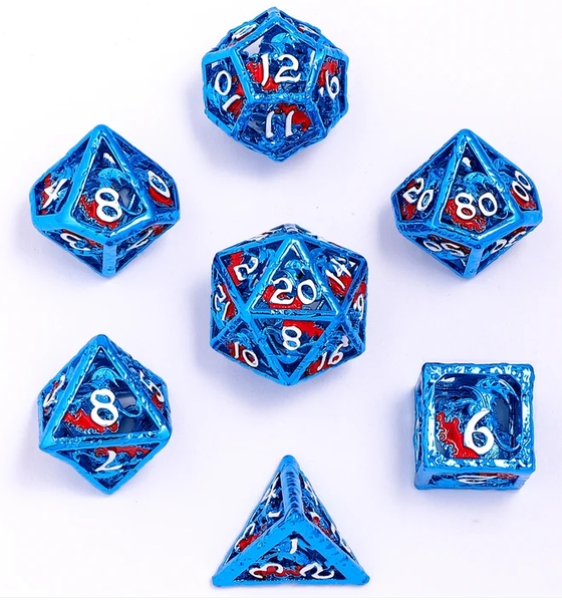 Dragon's Hymn Hollow Metal Dice Set - Blue