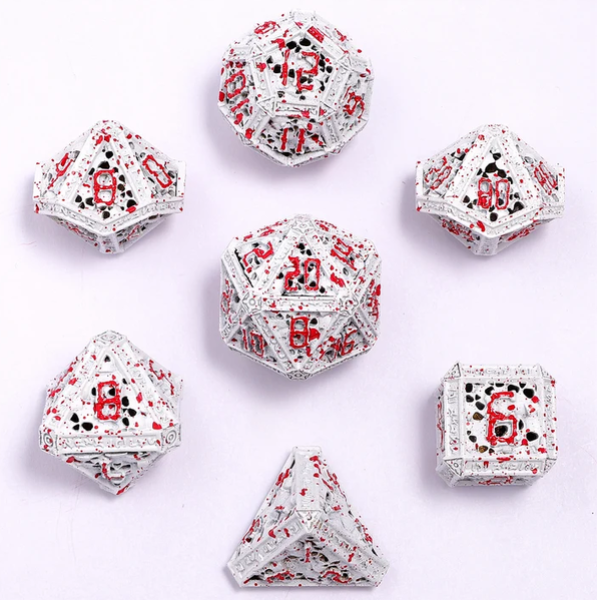 Hollow Metal Necromancer Dice Set - White w/Blood Splatter