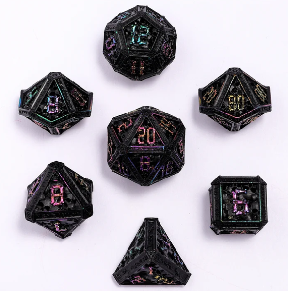 Hollow Metal Necromancer Dice Set - Black w/Chromatic