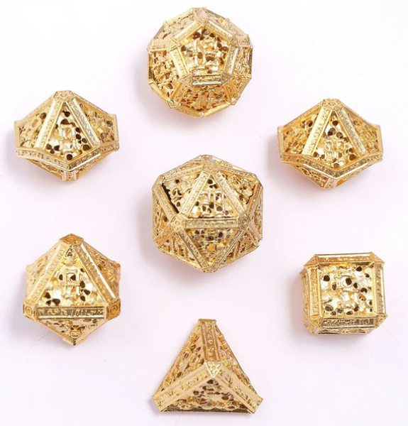 Hollow Metal Necromancer Dice Set - 24k Gold Plated