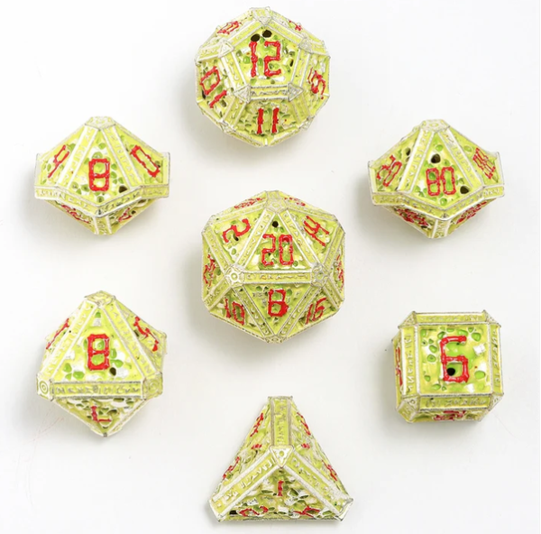 Hollow Metal Necromancer Dice Set - Glow In The Dark Green
