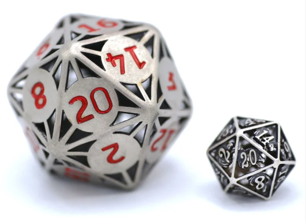 Classic Atomic Dice - Giant Hollow Ancient Silver 55MM D20
