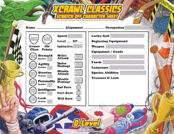 Xcrawl Classics  0-Level Scratch-Off Character Sheets