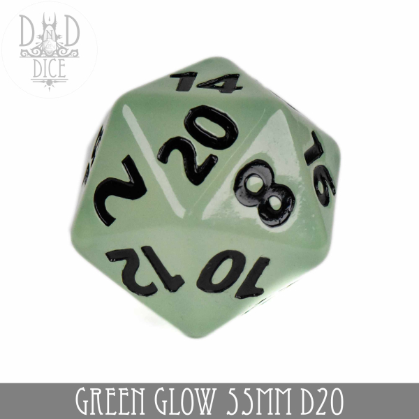 King of Crits Dice: 55mm D20 Green Glow