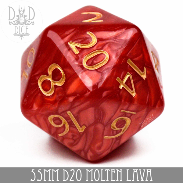 King of Crits Dice: 55mm D20 Molten Lava
