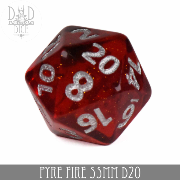 King of Crits Dice: 55mm D20 Pyre Fire