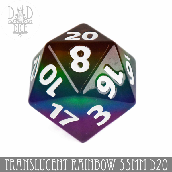 King of Crits Dice: 55mm D20 Translucent Rainbow