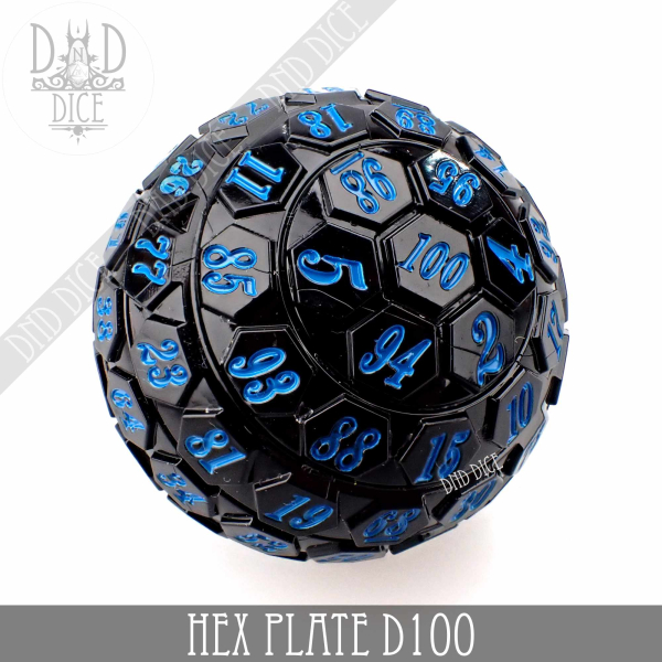 King of Crits Dice: 45mm Hex Plate D100 (Black with Blue)