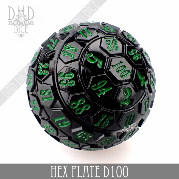 King of Crits Dice: 45mm Hex Plate D100 (Black with Green)