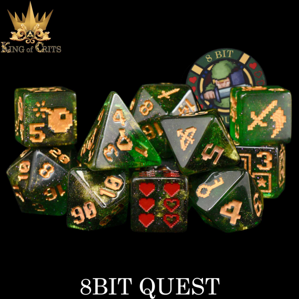 King of Crits Dice: 8BIT Quest - 11 Dice Set