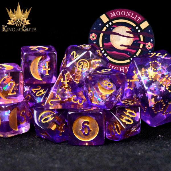 King of Crits Dice: Moonlit Night - 12 Dice Set