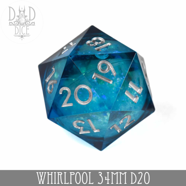 King of Crits Dice: 34mm D20 Whirlpool (Liquid Core Countdown)