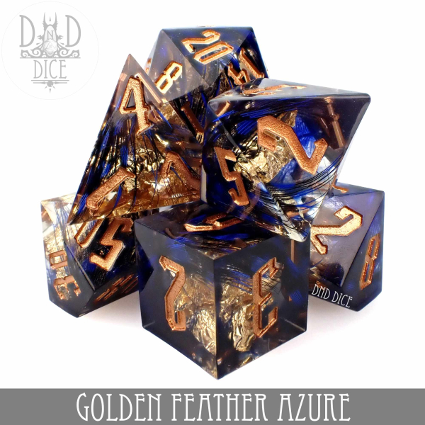 King of Crits Dice: Golden Feather Azure (Handmade)
