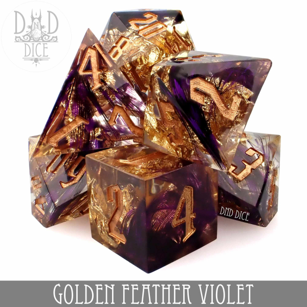 King of Crits Dice: Golden Feather Violet (Handmade)