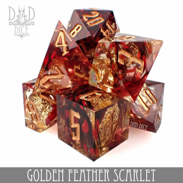 King of Crits Dice: Golden Feather Scarlet (Handmade)