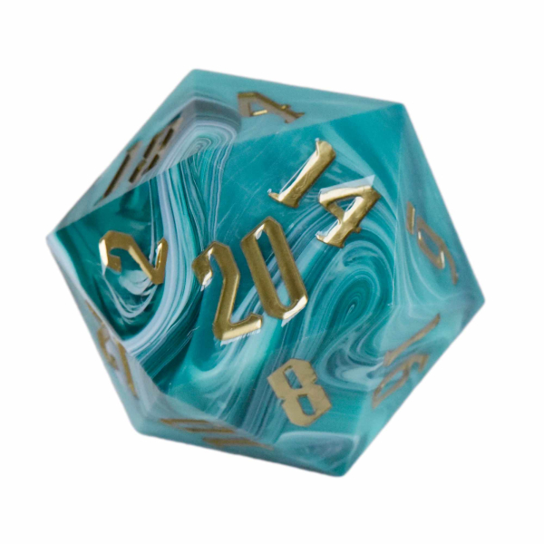 King of Crits Dice: 55mm D20 Marbled Aqua