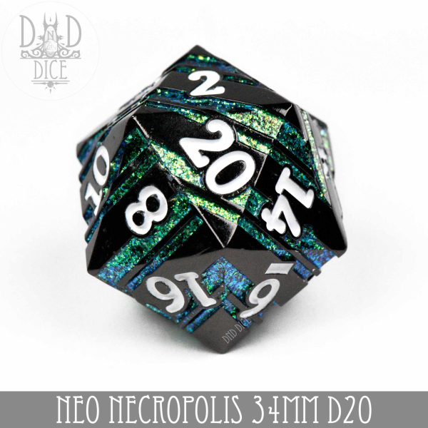 King of Crits Dice: 34mm D20 Neo Necropolis (Metal)