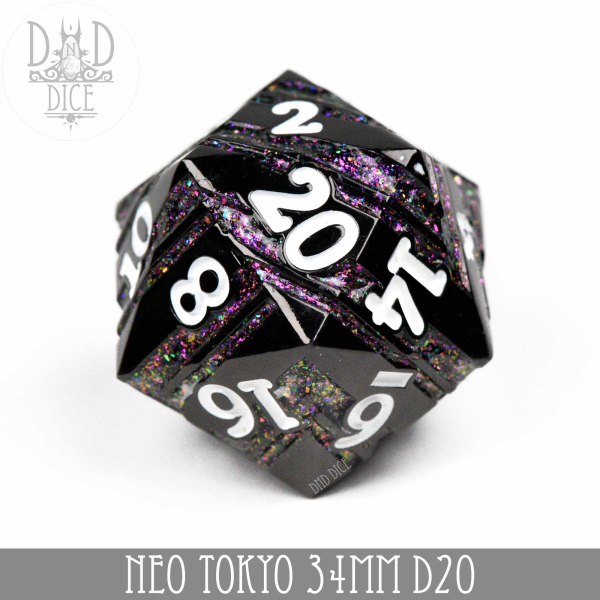 King of Crits Dice: 34mm D20 Neo Tokyo (Metal)