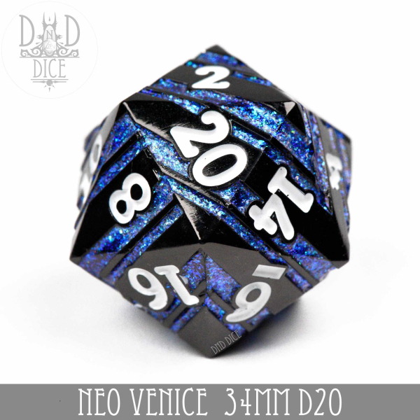King of Crits Dice: 34mm D20 Neo Venice (Metal)